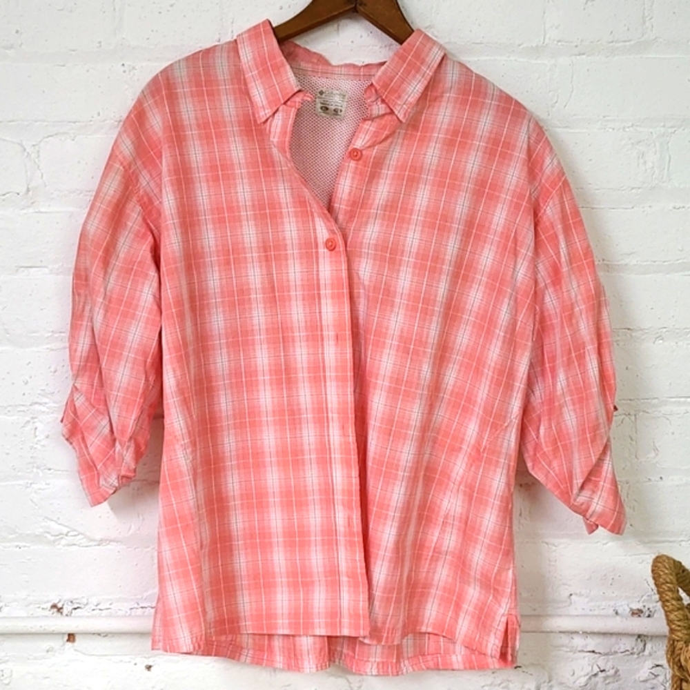 COLUMBIA Sport Shirt Pink Plaid Size XL